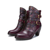 Retro Painted Genuine Leather Clasp Ankle Boots